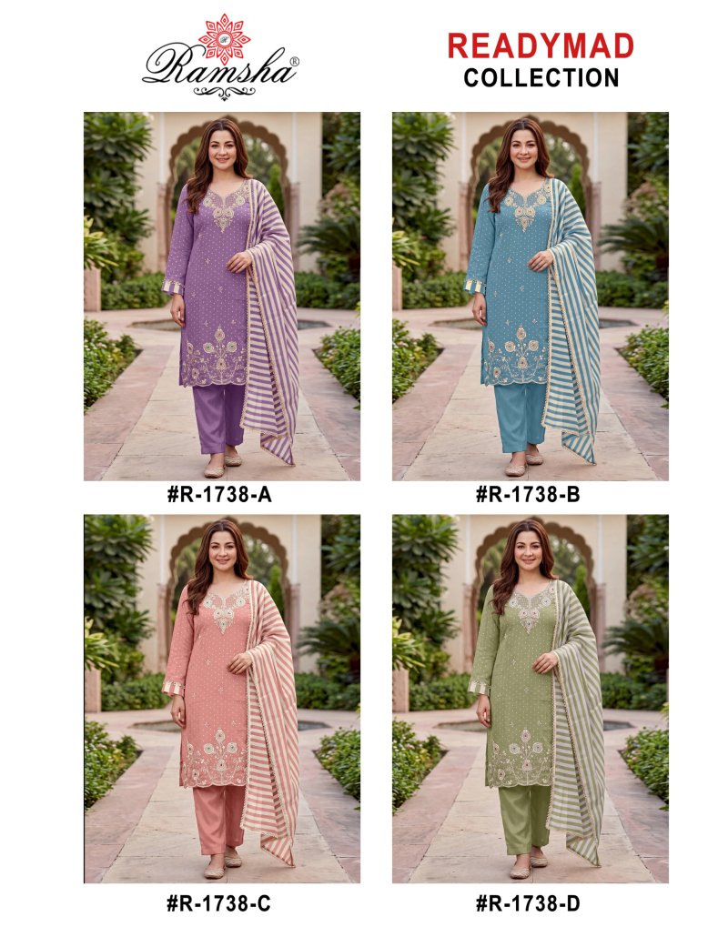 R 1738 A To D By Ramsha Kanjivaram Butti Work Salwar Kameez